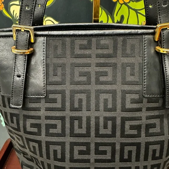 Givenchy Black Jacquard Logo Zip-Top Tote | Leather Trim | Gold Hardware - Picture 7 of 15